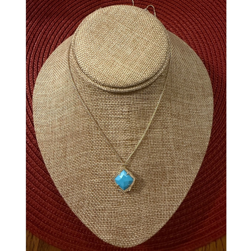 Kendra Scott Adjustable Slider Necklace Turquoise Blue Stone Gold Tone Pendant